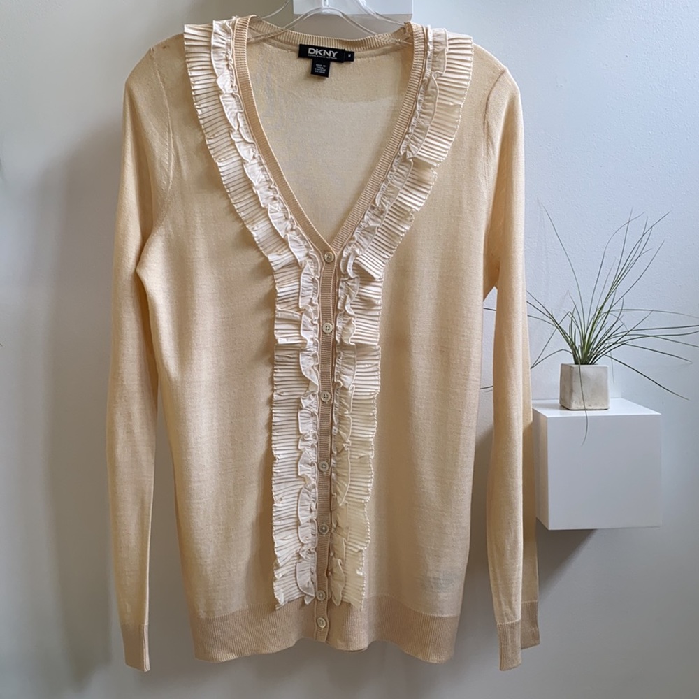 DKNY beige silk sweater with ruffles